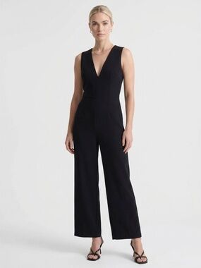 Aritzia Babaton Black Sleeveless V-Neck Wide-Leg Jumpsuit – Size 00
